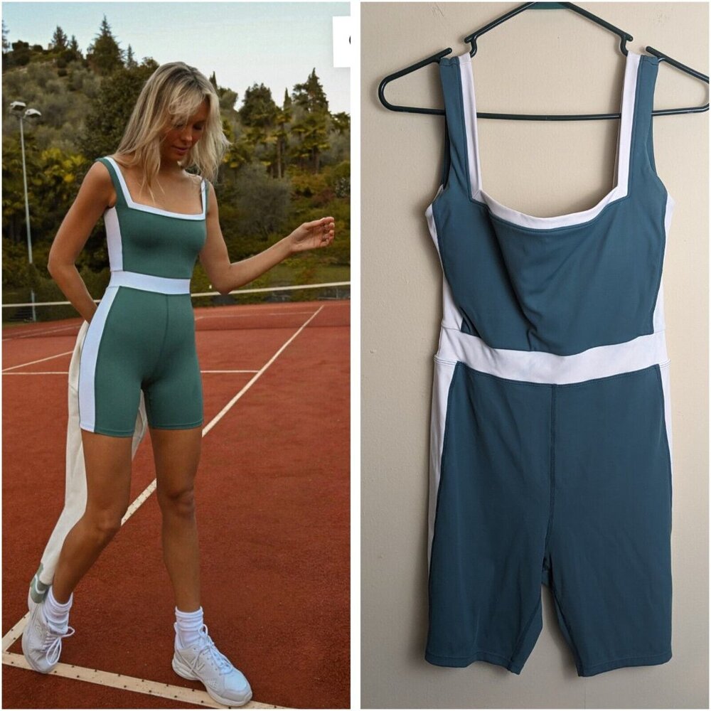 yllw the label size XL green white active stretchy one piece romper blogger fav